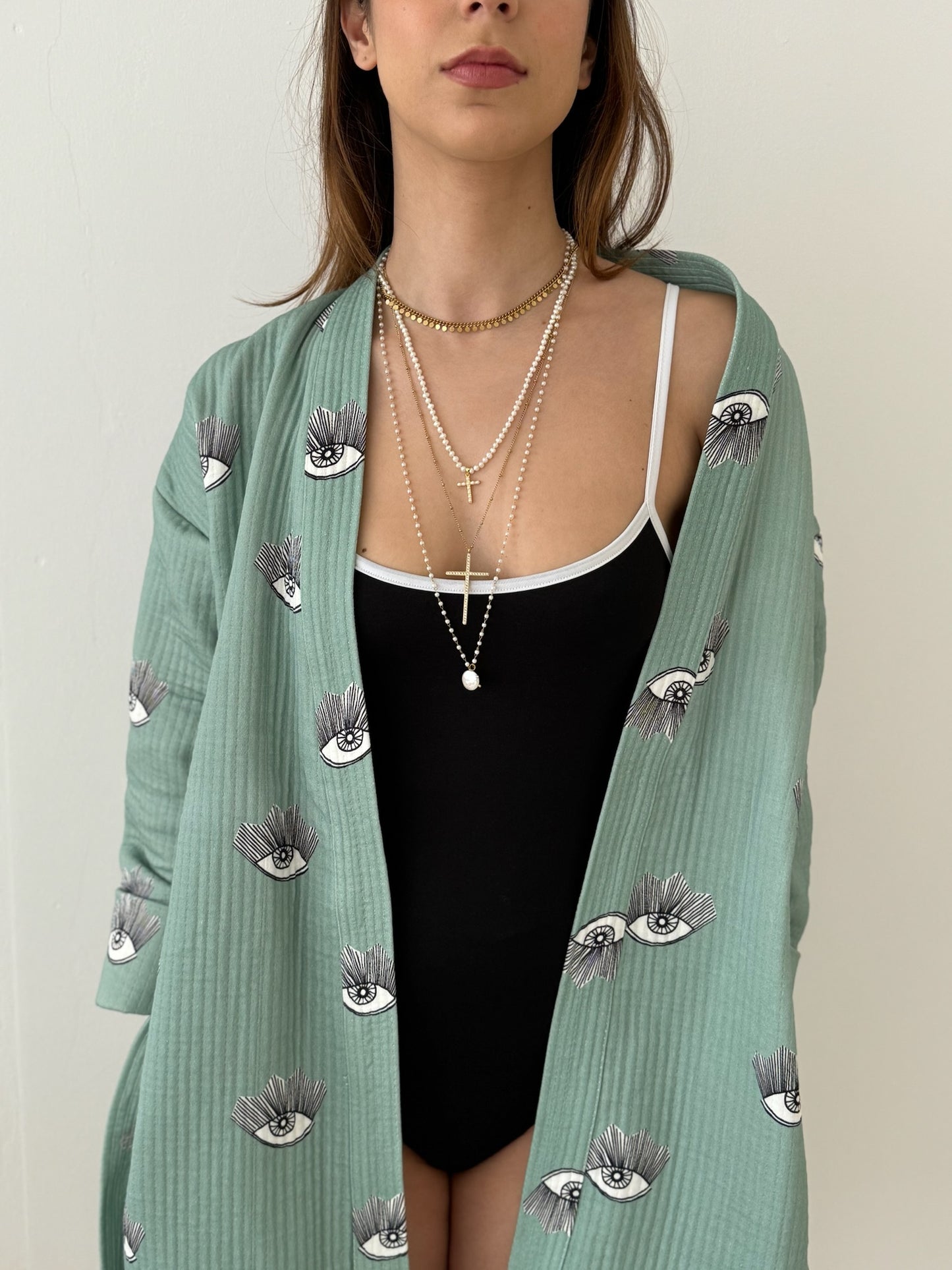 Evil Eye Kimono - Evil Eye Kimono - 100% cotton with evil eye pattern, can be used as a bath or home robe but also as a jacket to wear outside