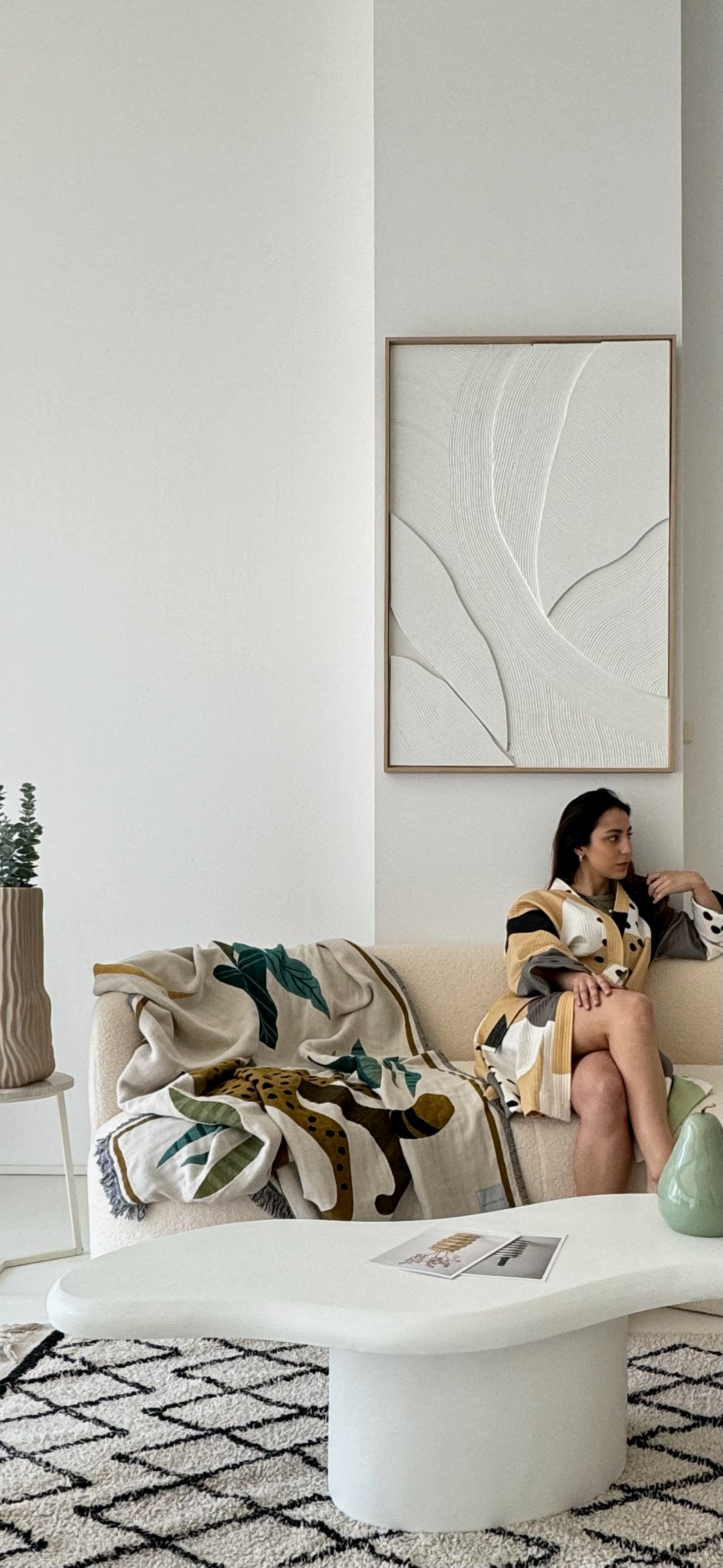 Contemporary Kimono - 100% cotton with contemporary pattern in earthy tones, can be used as a bath or home robe but also as a jacket to wear outside