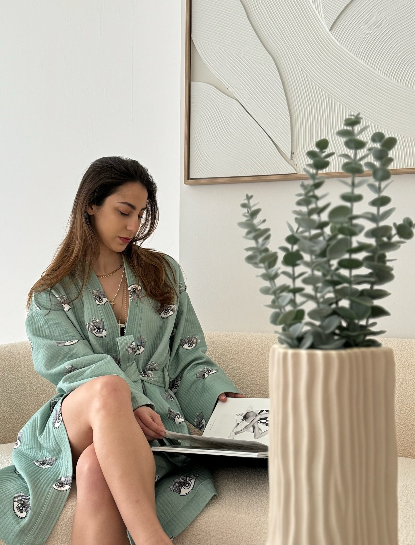 Evil Eye Kimono - Evil Eye Kimono - 100% cotton with evil eye pattern, can be used as a bath or home robe but also as a jacket to wear outside