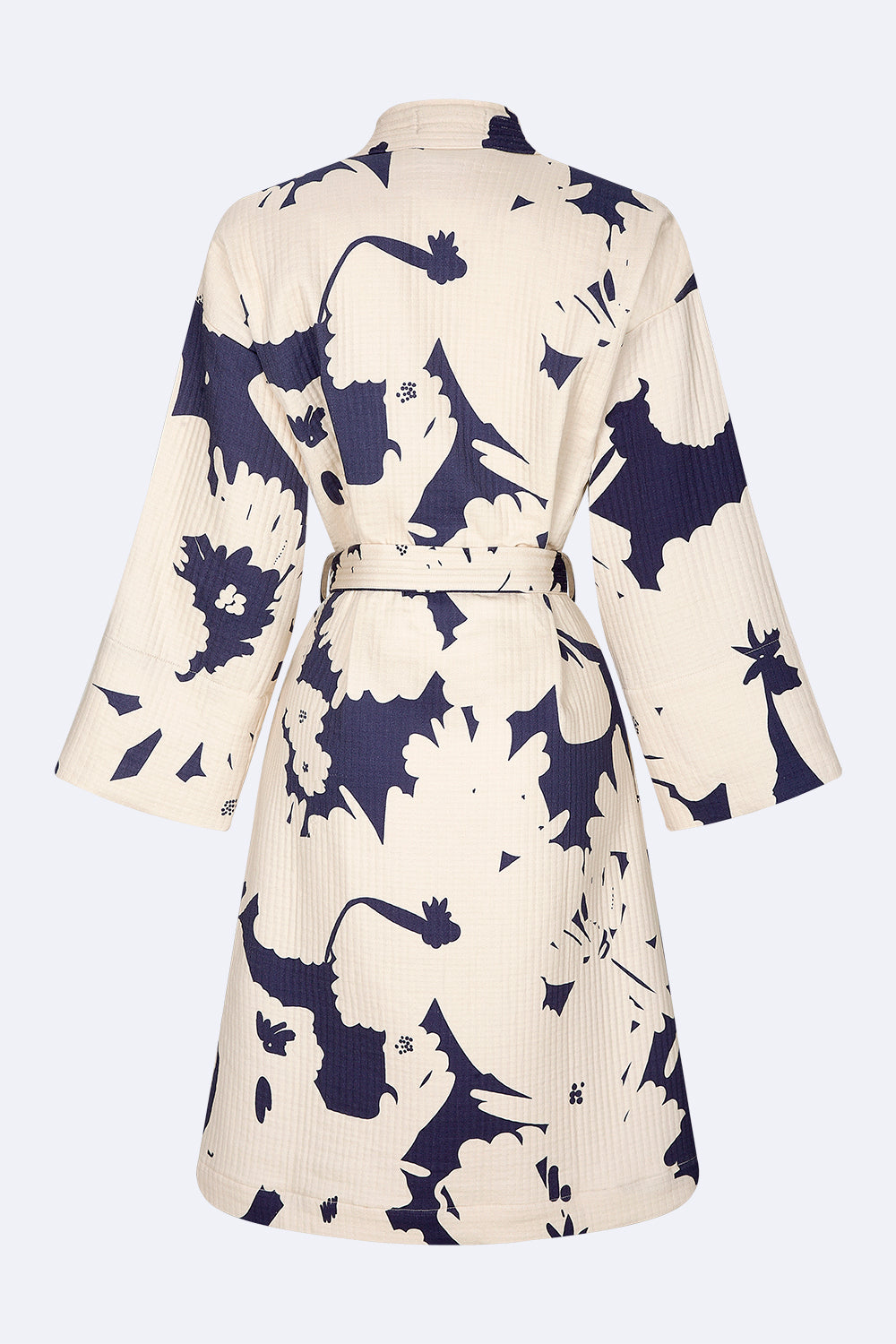 Denim and off white kimono - 100% cotton with contemporary pattern in denim and off white tones, as a bathrobe, home robe or jacket