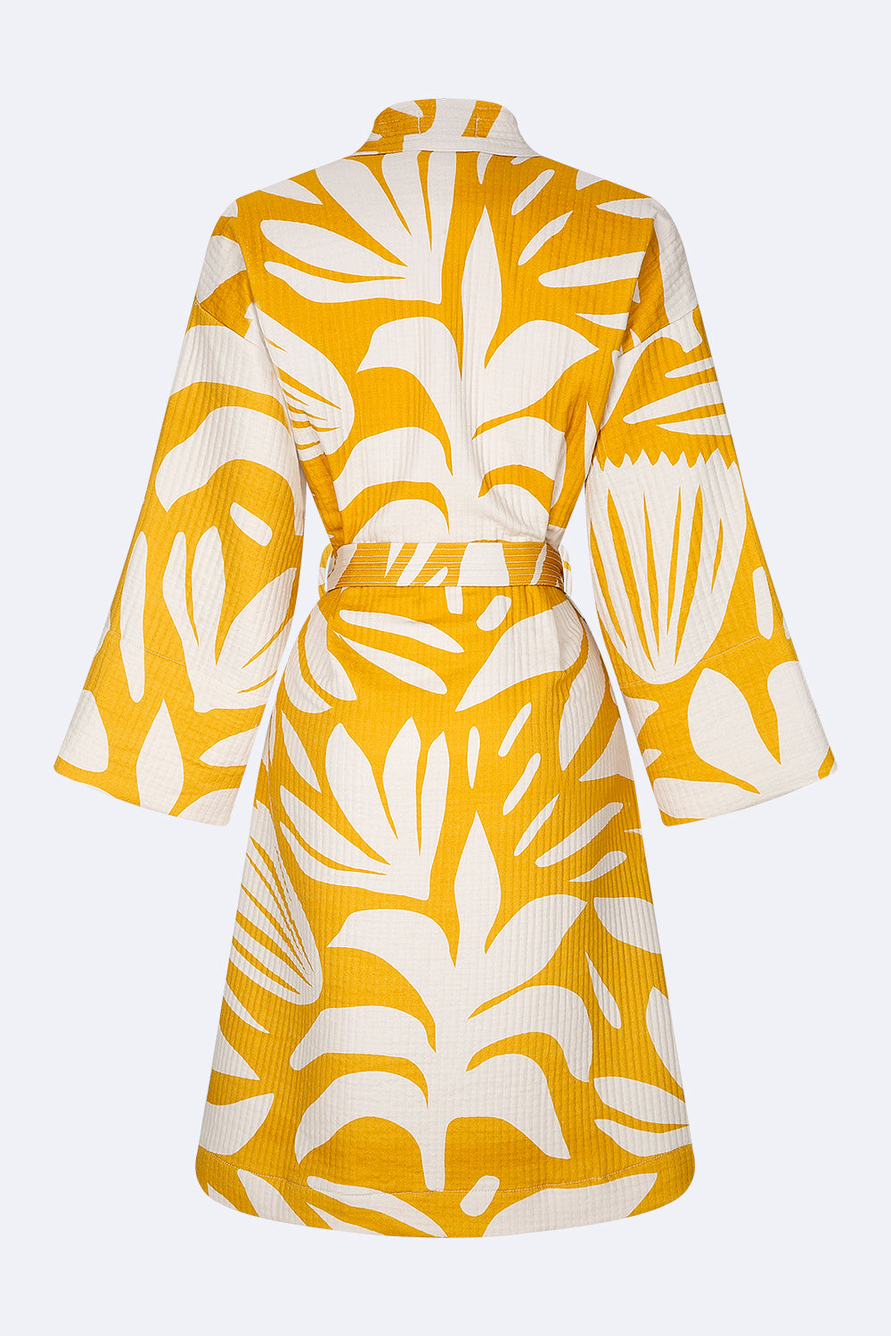 Yellow and white kimono - 100% cotton with contemporary pattern in warm yellow and off white, can be used as a bathrobe, homerobe or jacket