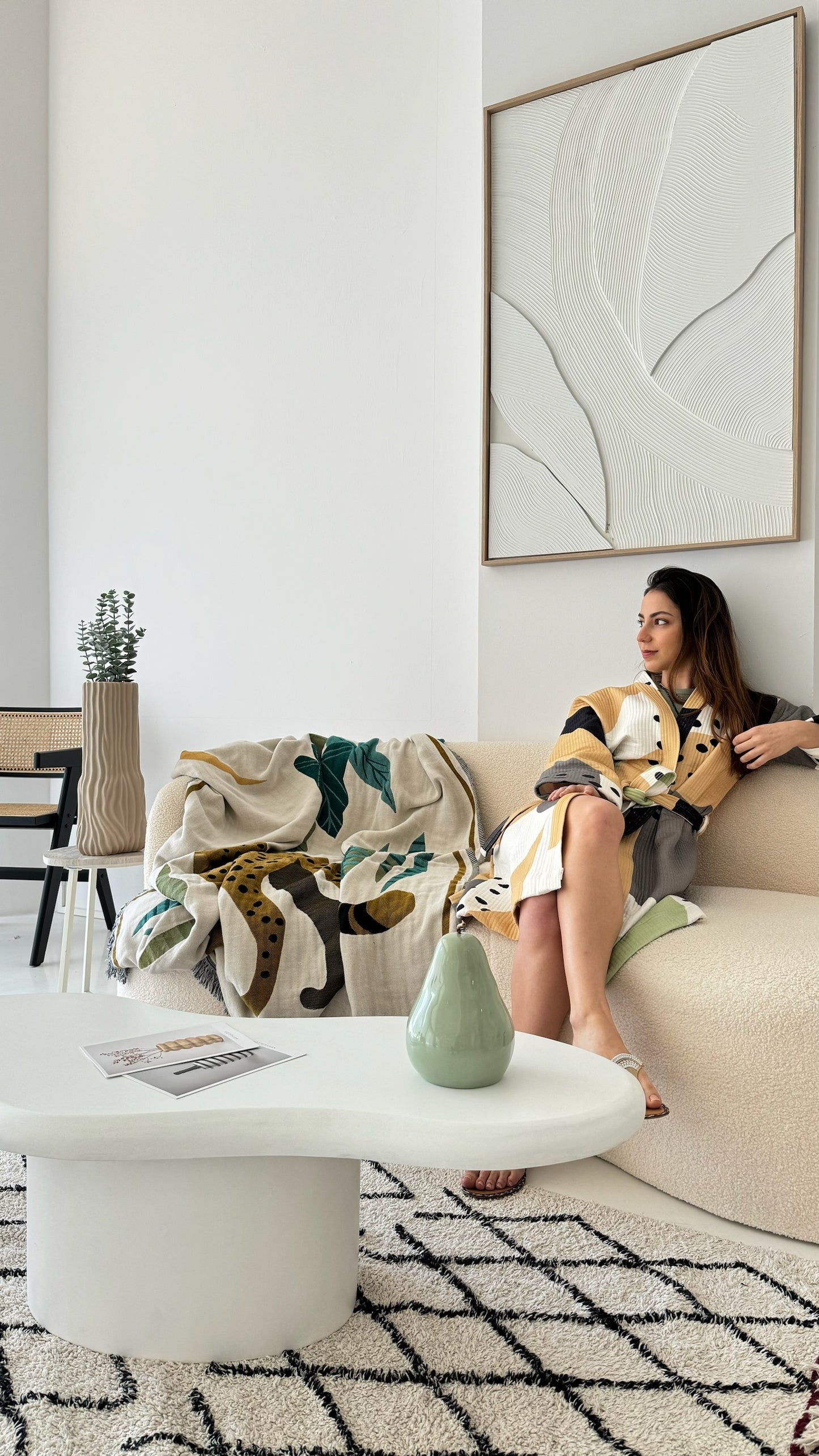 Contemporary Kimono - 100% cotton with contemporary pattern in earthy tones, can be used as a bath or home robe but also as a jacket to wear outside