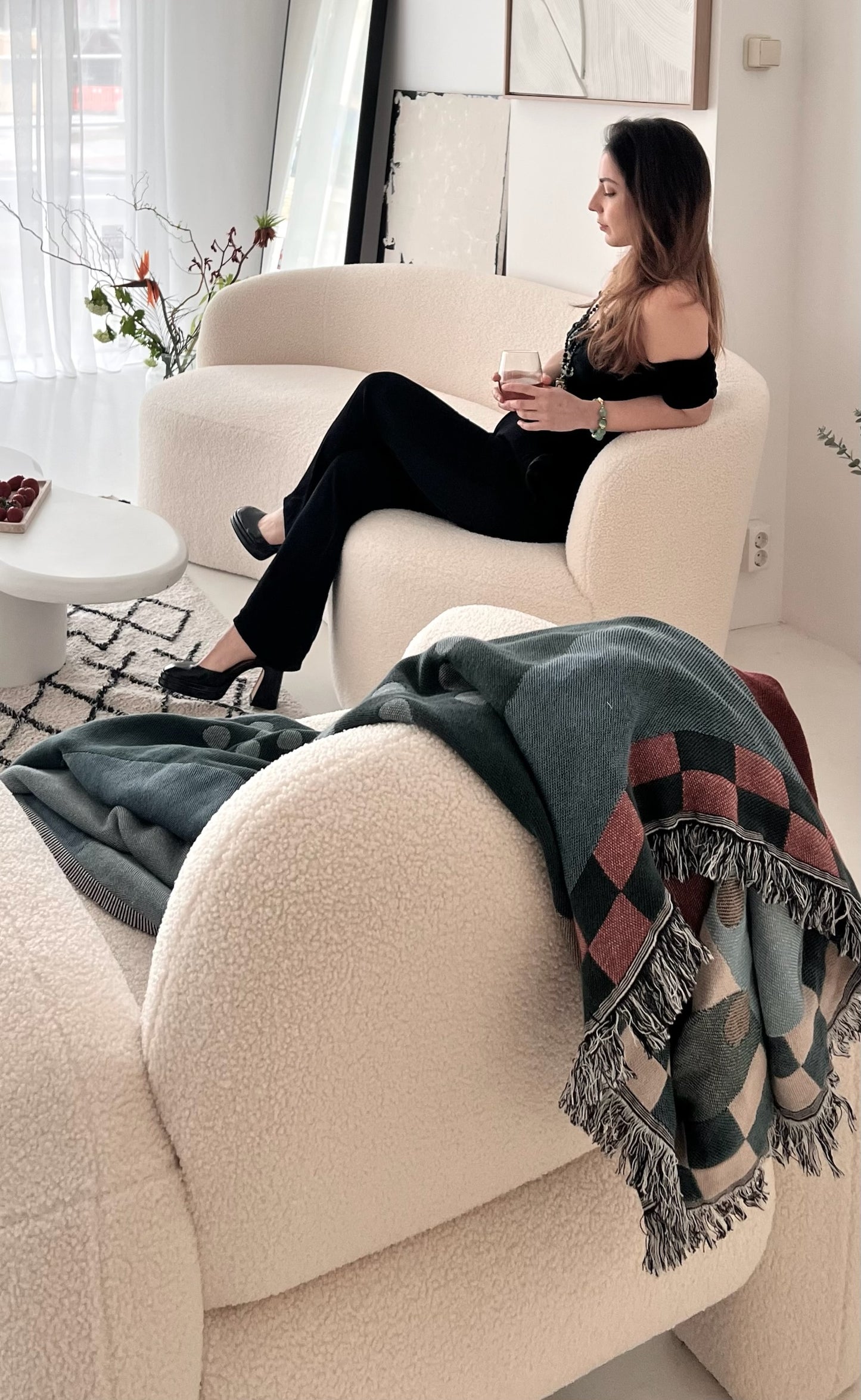 Marine Couch Throw - 100% cotton, jacquard couch throw with contemporary pattern tones, different on each side