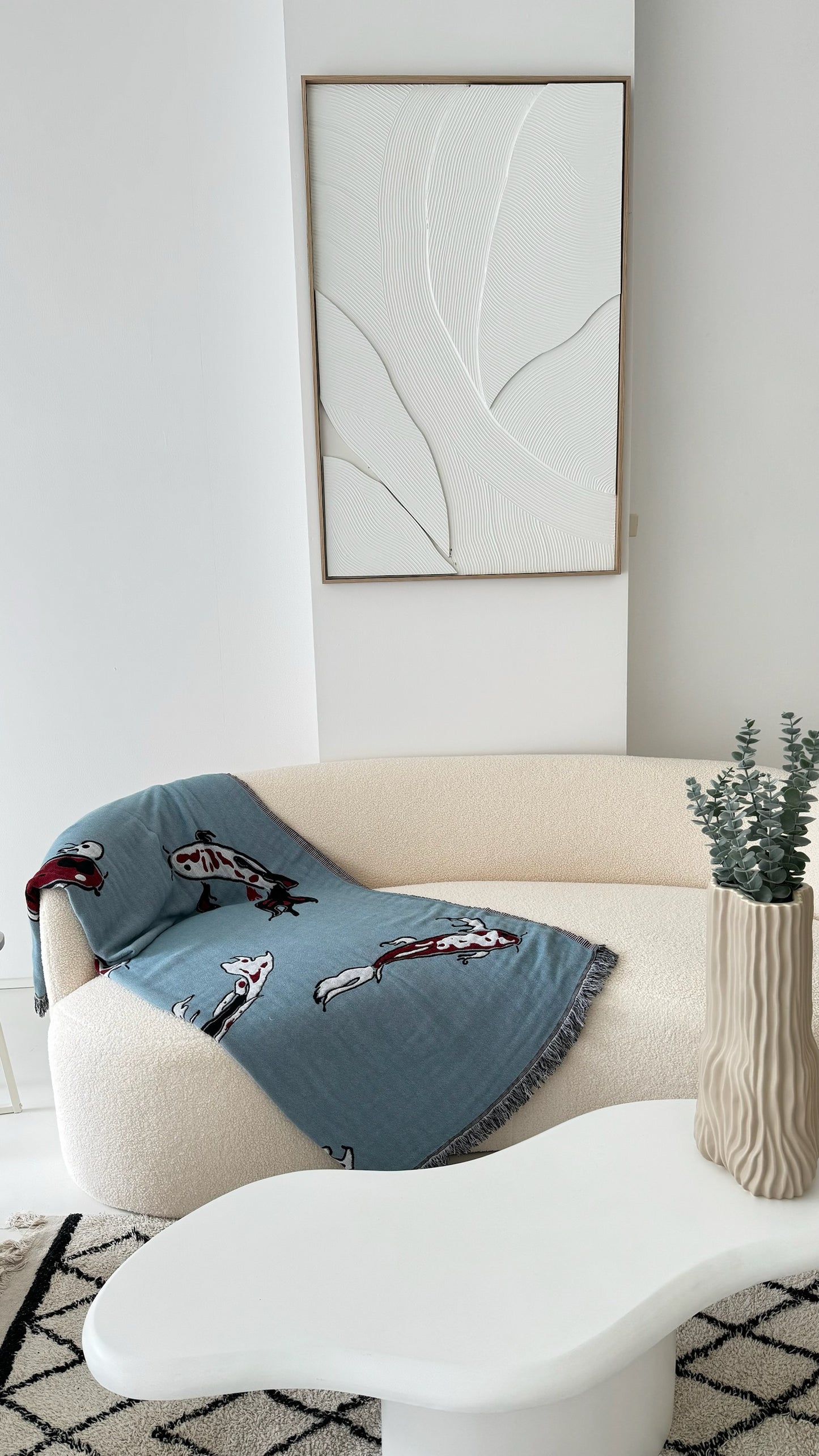 Koi Fish Couch Throw - 100% cotton, jacquard couch throw with koi fish pattern tones, different on each side