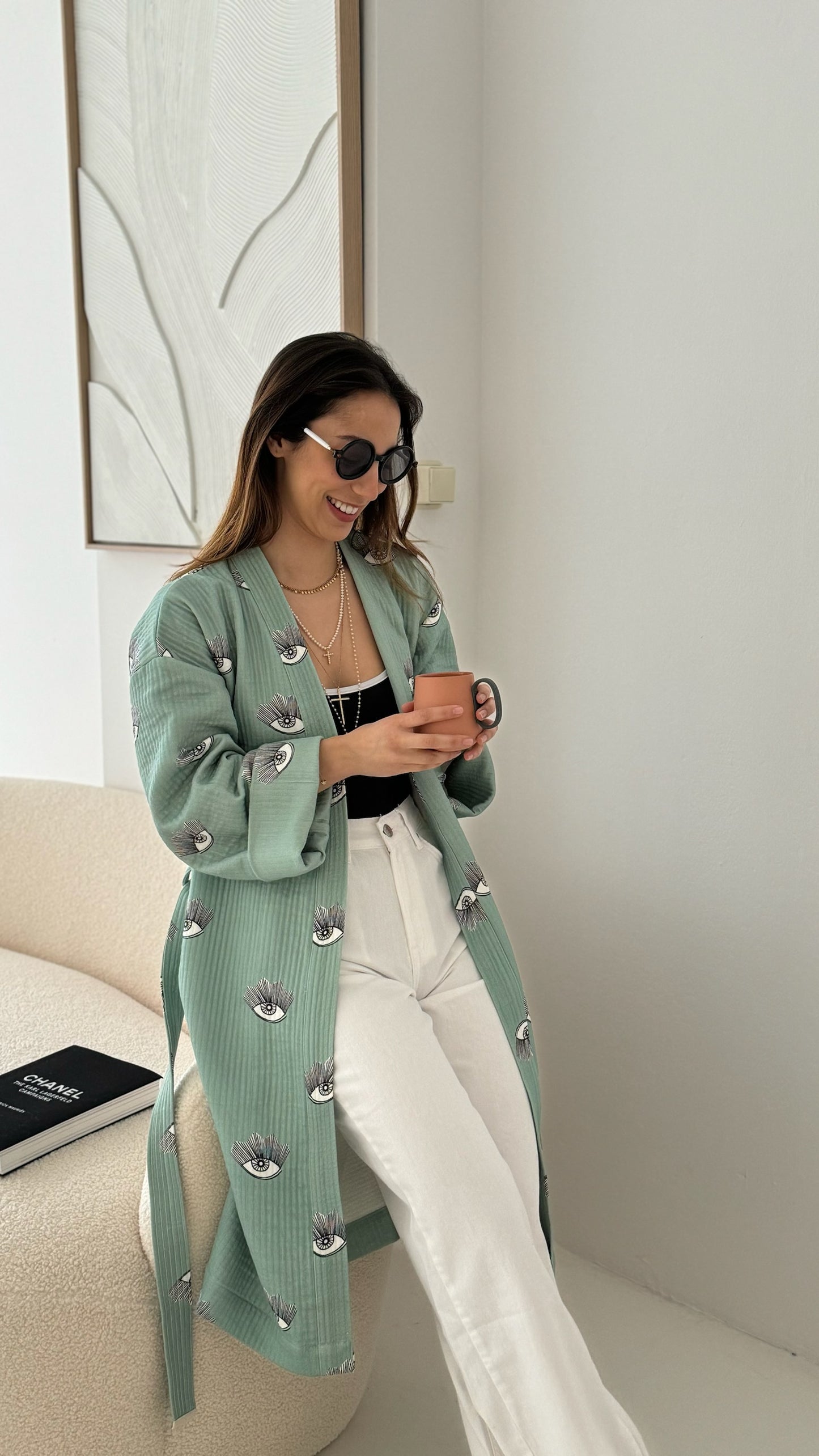 Evil Eye Kimono - Evil Eye Kimono - 100% cotton with evil eye pattern, can be used as a bath or home robe but also as a jacket to wear outside