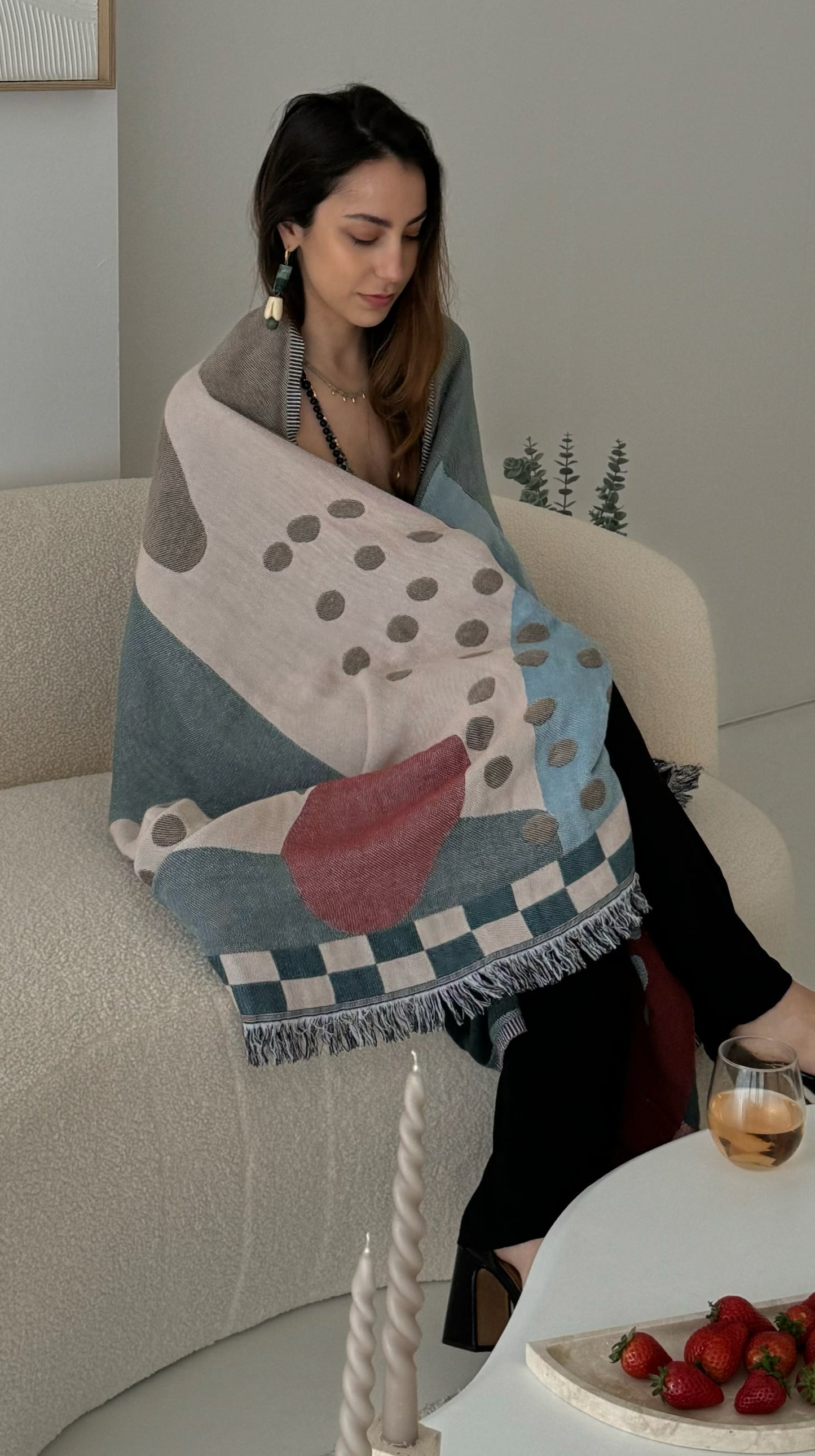 Marine Couch Throw - 100% cotton, jacquard couch throw with contemporary pattern tones, different on each side