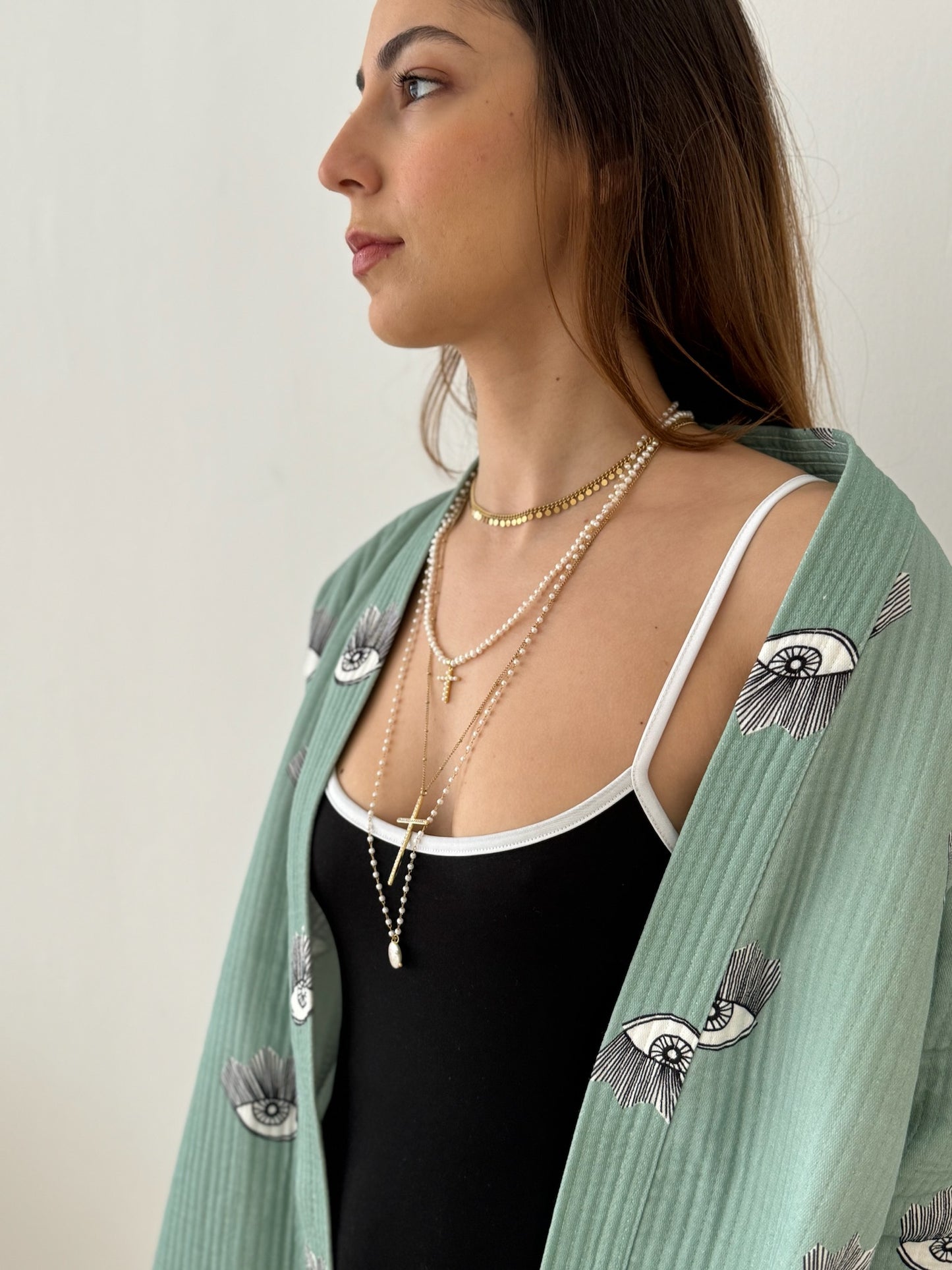Evil Eye Kimono - Evil Eye Kimono - 100% cotton with evil eye pattern, can be used as a bath or home robe but also as a jacket to wear outside