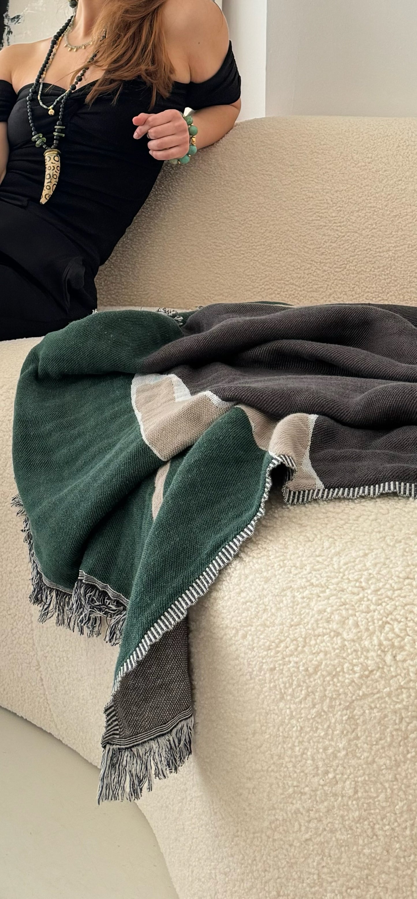 Contemporary Couch Throw - 100% cotton, jacquard couch throw with contemporary pattern tones, different on each side