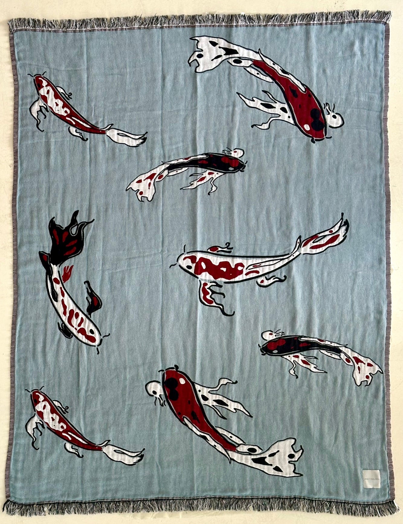 Koi Fish Couch Throw - 100% cotton, jacquard couch throw with koi fish pattern tones, different on each side
