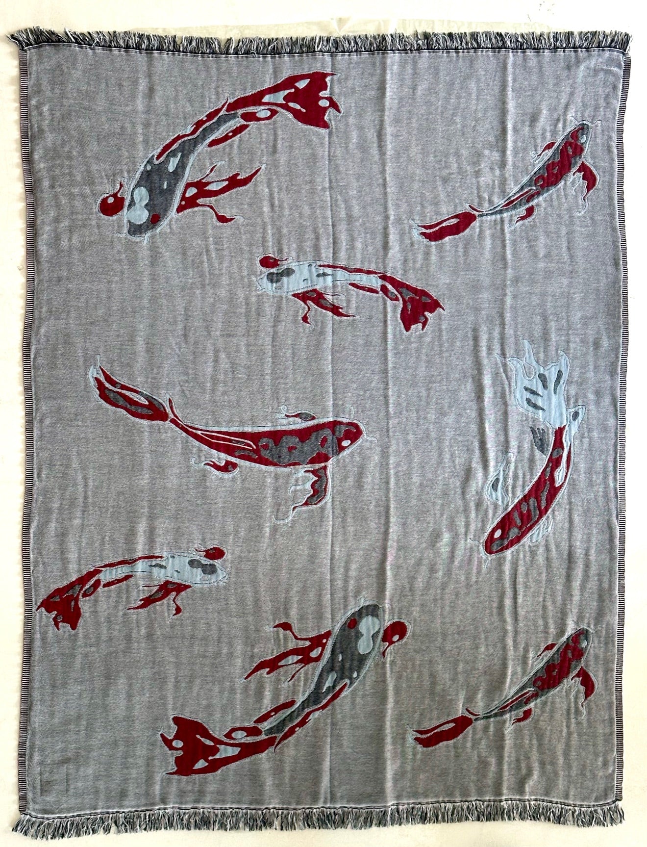 Koi Fish Couch Throw - 100% cotton, jacquard couch throw with koi fish pattern tones, different on each side