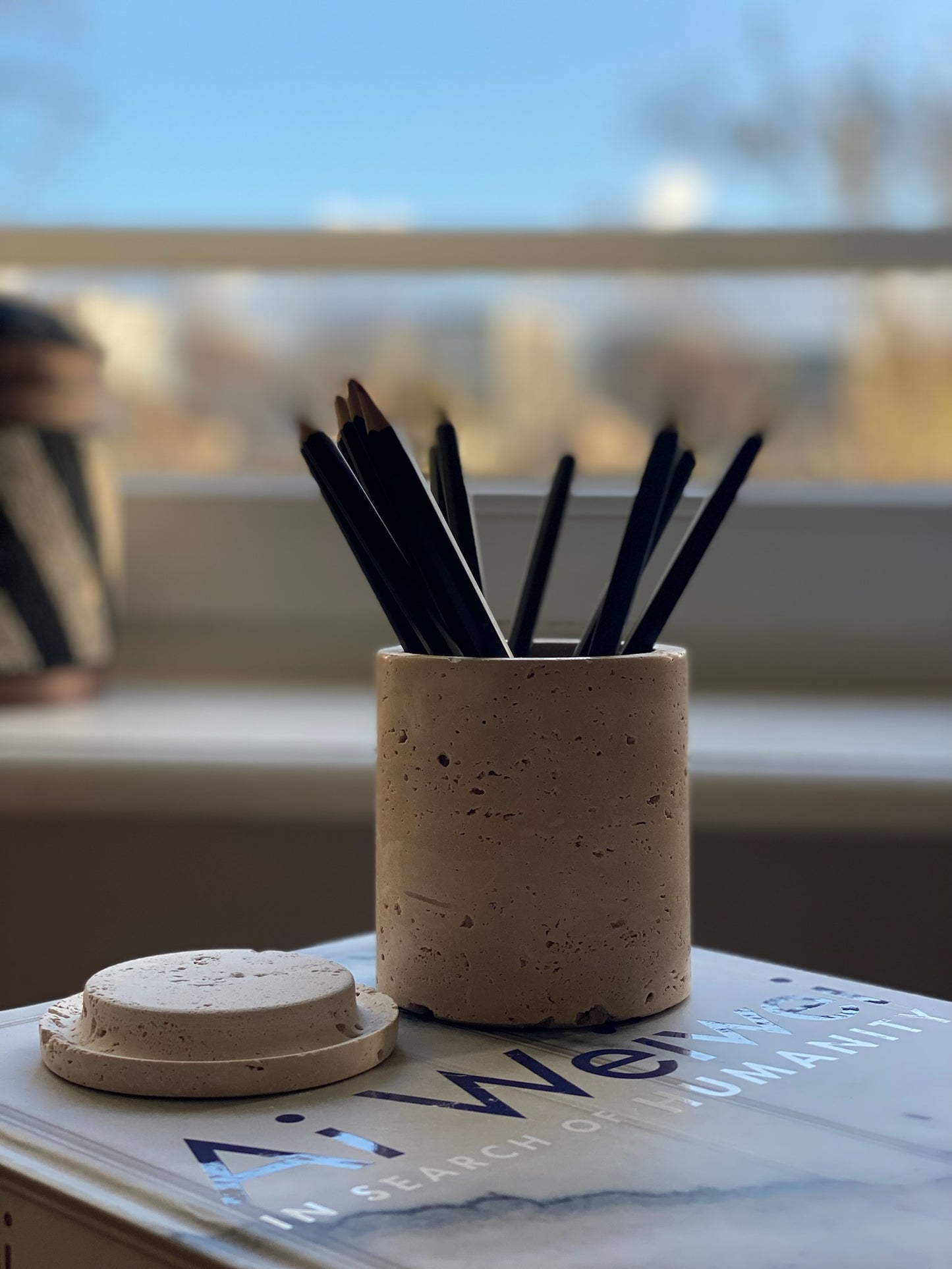 Roy Travertine Cup with Lid