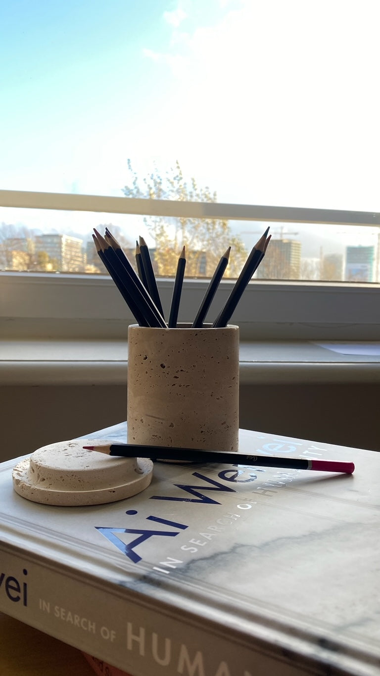 Roy Travertine Cup with Lid