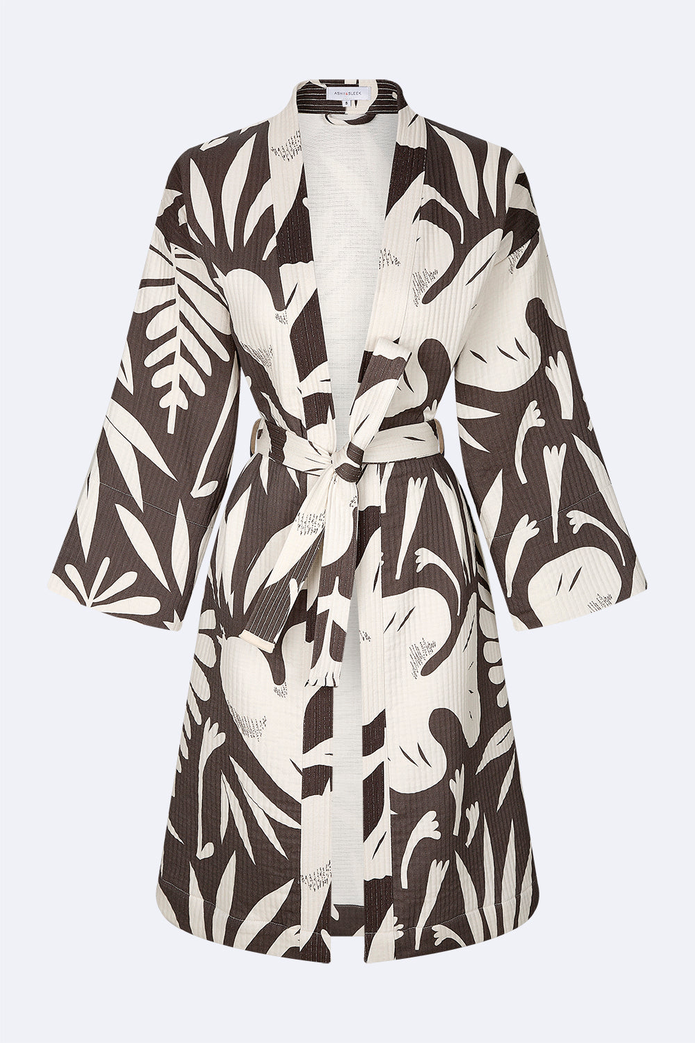 Black and white kimono - 100% cotton with contemporary pattern in faded black and offwhite tones, can be used as a bath or home robe or as a jacket